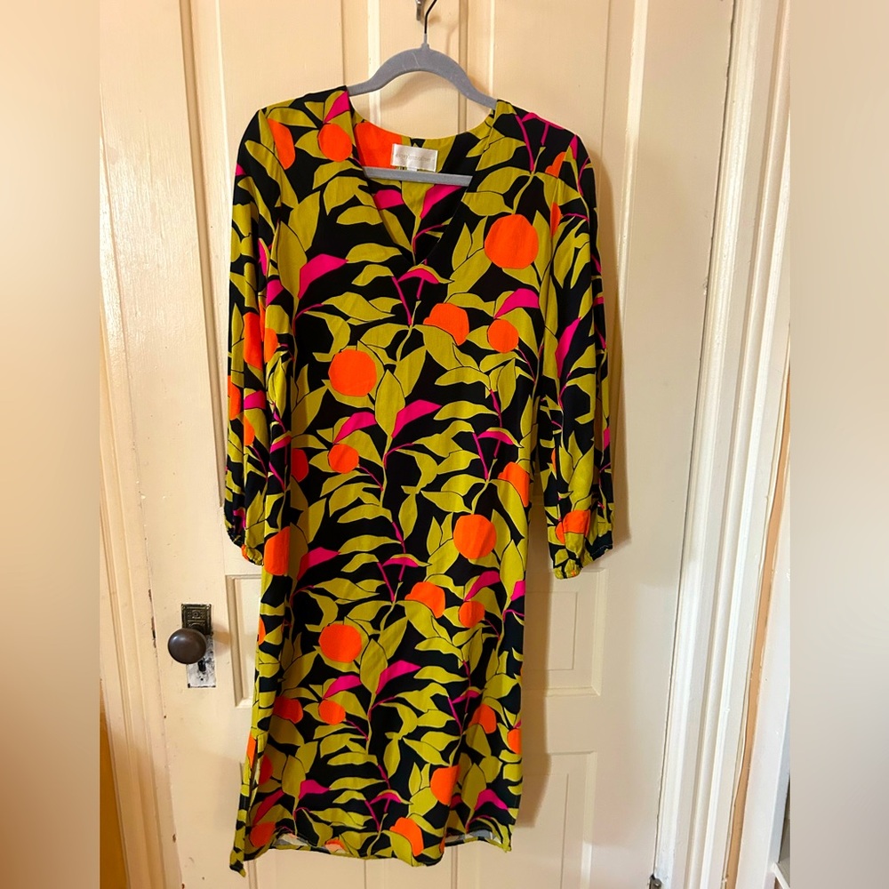 Anthropologie Coreylynncalter Corey Lynn Calter Orange print midi shift dress S